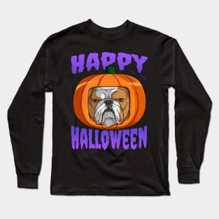 English Bulldog Pumpkin Head Happy Halloween Long Sleeve T-Shirt